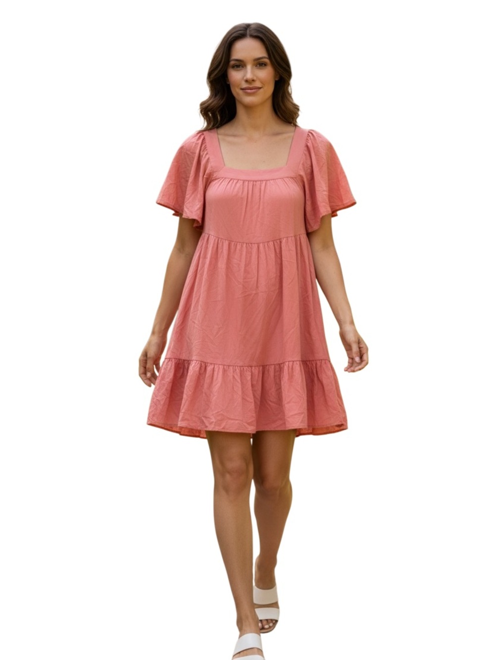 Maurices Salmon Pink Sleeveless Gathered Bodice Dress